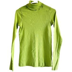 Daily Sports Turtle Neck Pullover Sweater Ribbed Knitted Neon Green Medium